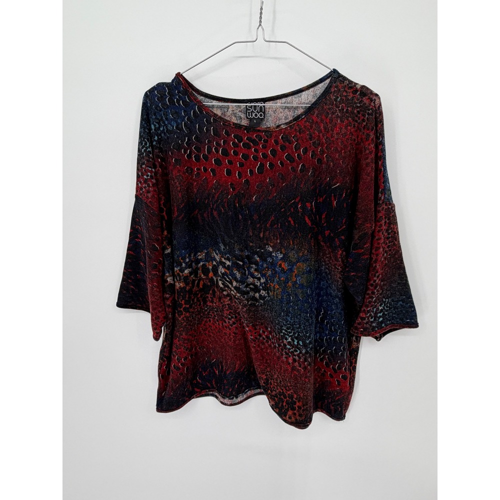 Clara Sunwoo Womens Top Abstract Animal Print Red Large